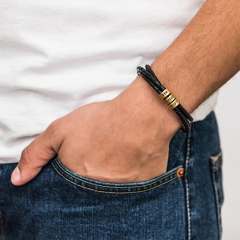 Bracelet Homme en Cuir Noir – Personnalisable avec Finitions en Argent ou Or